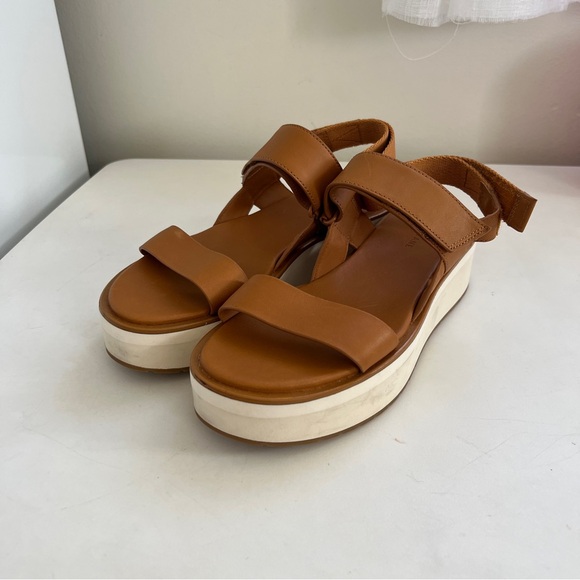 Everlane Sport Leather Platform Sandals Tan Caramel Cognac 7 Velcro - Picture 5 of 8